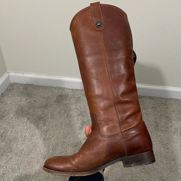 Frye Melissa Button Pull-On Leather Tall Riding Boots Womens Sz 7.5 Cognac Brown - Picture 2 of 14